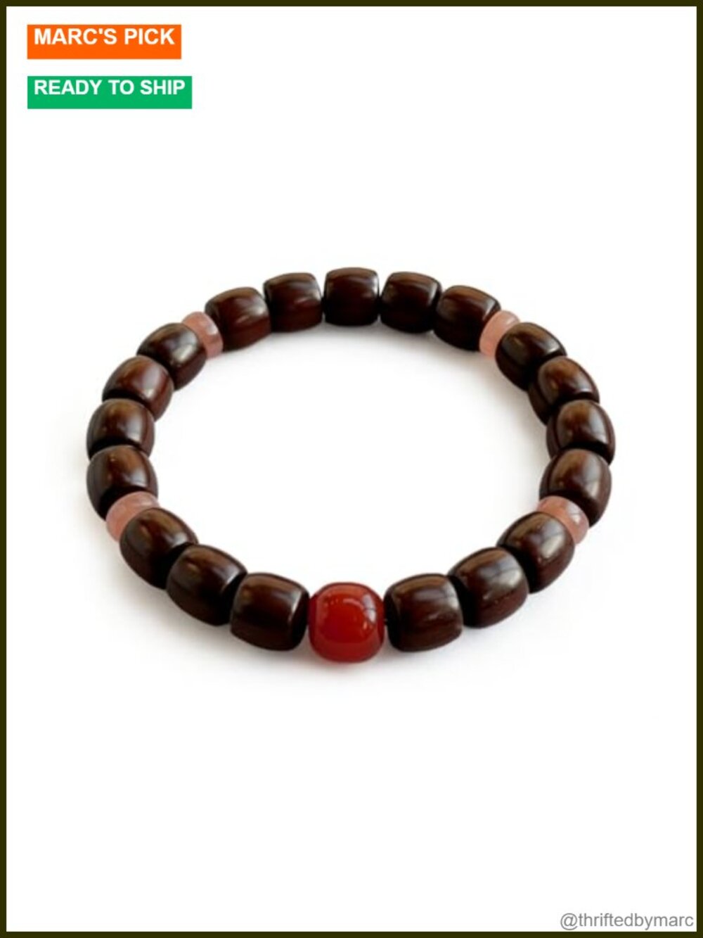 Genuine Red Sandalwood Mala Bracelet with Red Agate, Stretch, Mindfulness